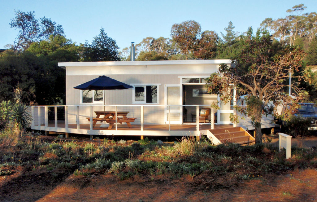 Looking toward the front deck of Carringon Cottage holiday accommodation on Bruny Island.