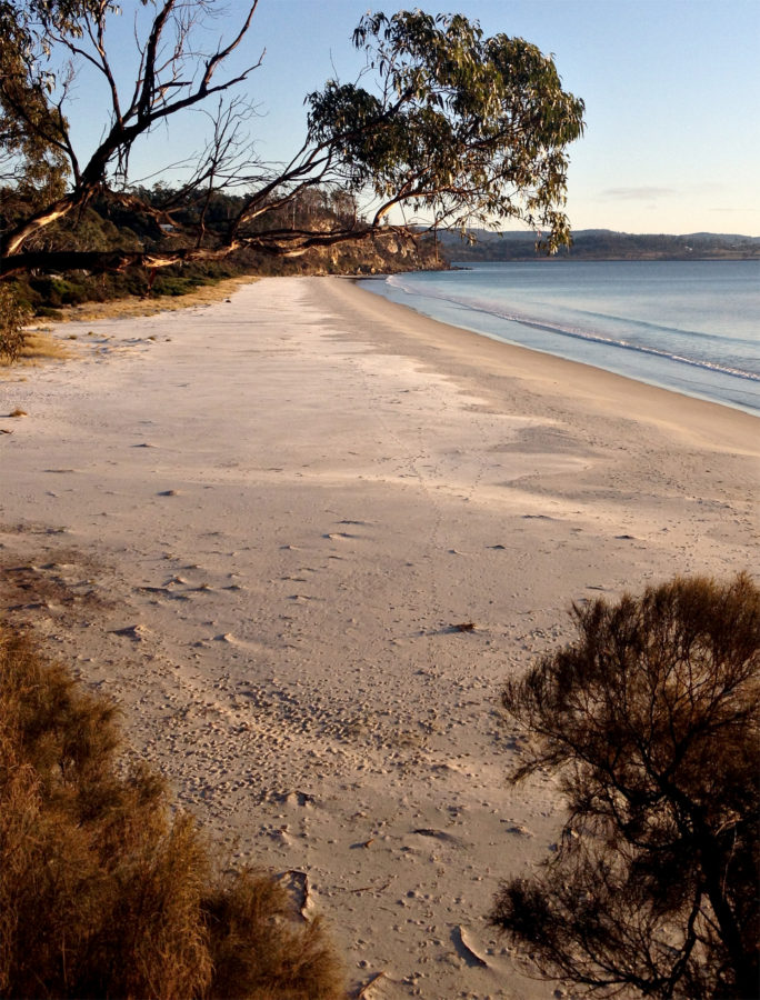 View of the length of Spring Beach on Tasmania's east coast.