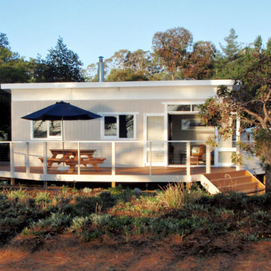 Looking toward the front deck of Carringon Cottage holiday accommodation on Bruny Island.