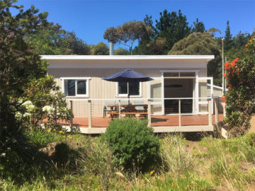 Looking toward the front deck of Carringon Cottage holiday accommodation on Bruny Island.