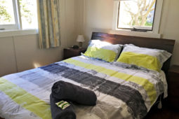 The light-filled main bedroom at Carrington Cottage accommodation on Bruny Island