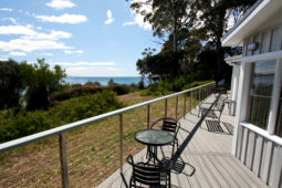 View of Mercury Passage and Maria Island from the deck of Spring Beach Holiday House